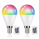 muyuua RGB Modern Lampen Dimmbar Glühbirne - E14 Warmweiß Lampe 4W 3000K Birne mit Fernbedienung Farbwechsel Farbige für Party Bar KTV - 16 Farbe 4 Dynamic Modes (2er-Pack)