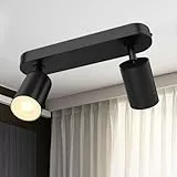 JVURICE Deckenlampe Flur Küche Schlafzimmer, 360° Drehbar & 90° Neigbar Deckenspot GU10, 100W Max, Metall Aluminium, Deckenstrahler Lampen für Wohnzimmer, Bad, Flur (Schwarz, 2 Flammig)