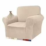 Granbest High Stretch Sofabezug Moderne Sofaüberwurf Jacquard Elastische Sofahusse für Wohnzimmer Protector für Hunde Haustiere (1 Sitzer, Beige)
