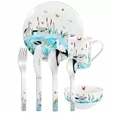 PURESIGNS Kinderset 7-teilig MANAO Porzellan & Edelstahl 18/10 – Geschirr + Besteck, BPA-frei & spülmaschinenfest