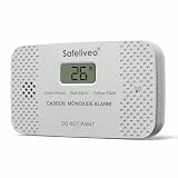 Safeliveo CO Melder mit Austauschbarer Batterie,Kohlenmonoxidmelder mit Spitzenwert Speicher & LCD Display,10 Jahre Sensor,Mit Testknopf,Für Zuhause & Wohnwagen,EN 50291,Standalone,1 Stück-Hellgrau