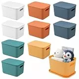 HAOTIAN-X 10PCS Aufbewahrungsbehälter mit Deckel, Schrank-Organizer in 5 Farben, stapelbare Kunststoffkörbe mit Griffen, hochwertige Aufbewahrungswürfel für Bad, Küche, Büro, 25x18x16 cm