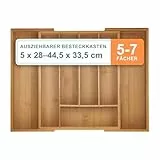 Relaxdays Besteckkasten, 5–7 Fächer, ausziehbarer Besteck Schubladeneinsatz, HxBxT: 5 x 28-44,5 x 33,5 cm, Bambus, Natur