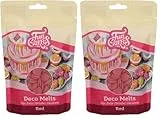 FunCakes Deco Melts Rot - Tauchen, drippen, dippen und dekorieren! In der Mikrowelle schmelzen und in jede Form gießen, 250 g (Packung mit 2)