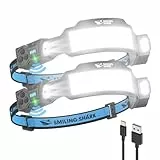 Smiling Shark TS-6 Kopflampe, LED Stirnlampe Aufladbar 2400mAh mit Schwenkbares Dual-Spotlight & 6x Floodlight & Strobe mit Bewegungssensor Hands-Free Design für Camping Joggen Wandern Laufen (2 Pack)