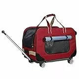PETEMOO Fahrbarer Tierträger mit Teleskopstiel, Trageboxen Portabler Reiseträger für Hunde und Katzen mit Rollen