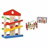 Eichhorn – Kugelbahn-Haus – bunte Rollbahn aus Holz, für Kinder und Babys ab 1 Jahr & 100027005 - Klopfbank, enthält 1x Hammer, 8x Klopfstifte, 9x23,5x13cm, 10-tlg., FSC 100% Zertifiziertes Buchenholz