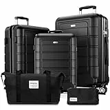 SHOWKOO Kofferset 5 Teilig Hartschale Leicht ABS+PC Erweiterbar Reisekoffer Haltbar Handgepäck Sets 4 Rollen TSA-Schloss mit 1 Reisetasche und 1 Kulturtasche - Schwarz