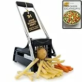 Thiru Premium Pommesschneider mit starker Schneidkraft - Note 'sehr gut' - 100 Tage testen - Kartoffelschneider & Gemüseschneider für Pommes, Süßkartoffeln & Obst - mit 2 Edelstahlklingen & Saugfuß
