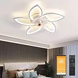 LED Deckenventilator mit Beleuchtung, 48W Dimmbare Deckenleuchte mit Ventilator Fernbedienung APP 3 Farbtemperatur 6-Speed Leise Deckenventilator für Schlafzimmer Wohnzimmer Esszimmer (Weiß, 70cm)