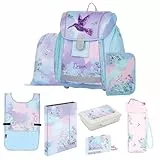 OXY BAG Schulranzen Set 8 TLG Dream Ergonomische Schule Set Sportbeutel Federmappe Kunstponcho Trinkflasche Snackbox Schulset mädchen für 1. - 3. Klasse Back to School