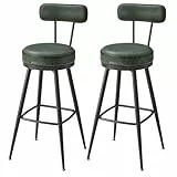 VASAGLE EKHO Kollektion - 360° drehbarer Barhocker, 2er Set, Hocker mit Rückenlehne für Bartisch, Kunstleder mit Nähten, Mid-Century-Modern-Stil, 76 cm hoch, Küche, Hausbar, waldgrün LBC889C01
