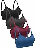 Geyoga 4 Stück V Kabellos Sport BH (Groß, Schwarz, Dunkelgrau, Dunkelrot, Blau)