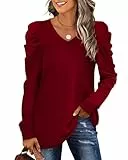 XIEERDUO Pullover Damen Sweatshirt Herbst Elegant Puffärmel Langarmshirt Tshirt Oberteile Tunic Tops Rot S