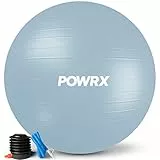 POWRX Gymnastikball inkl. Ballpumpe und Workout I Sitzball Pilates Yoga Ball Anti-Burst Verschiedene Größen 55, 65, 75, 85, 95 cm und Farben I Büro und Balance Stuhl (Hellblau, 65 cm)