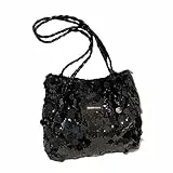 Glänzende Schultertasche für Henkeltasche lässige Umhängetasche Tagesrucksack Tote Bag (Black One Size)
