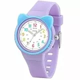 Juboos Kinderuhr Madchen, Armbanduhr Mädchen Junge Zeit Lernen Wasserdicht 3ATM,Uhr Kinder Analog 5-15 (Lila)