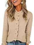 Wenrine Damen-Strickjacke, lässig, Knopfleiste, langärmelig, Rüschenstrick, Herbstpullover, Oberteil, Mantel, Oberbekleidung, Khaki, Klein