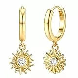 Dochais S925 Ohrringe für Damen Mädchen14 Karat Vergoldet Hypoallergene Huggie Creolen mit Blitz/Kreuz/Stern/Münz/Perlen Ohrringe Knorpel Tropfen Sehr Hautverträgliche Goldene Sonne