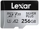 Lexar Silver Plus 256GB Micro SD Karte bis zu 205MB/s, MicroSDXC UHS-I Flash Speicherkarte mit Adapter, C10, U3, A2, V30, Full HD, 4K UHD, High Speed TF Karte für Drohne, Action-Kamera, Handkonsolen