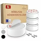 LouMaxx Möbelfüße höhenverstellbar– Füße für Möbel Ø 55,5 mm aus Kunststoff weiß – Hochwertige Möbelerhöhung zum Kleben oder Schrauben – 4er Set Gleitfüße in inkl. Montagematerial