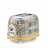 Ariete Toaster 155 Positano, Mediterranes Design, 2 Breite Schlitze, 6 Bräunungsstufen mit Automatischem Auswurf, Krümelfach, Toast-, Aufwärm- und Auftaufunktion, 810W