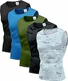 Holure Herren 5er Pack Kompressionsshirt Tank Top Quick Dry Ärmelloses Muskel Shirt Funktionsshirt Schwarz/Camo-Schwarz/Camo-Weiß/Blau/Grün01-M