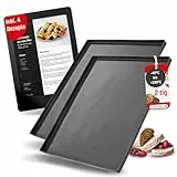 Coolinato - Silikon Backmatte mit Rand 2er Set Grau - Backunterlage aus Platinsilikon mit Rand 36,5x27x1cm - Backblech-Auflage mit Auslaufschutz backofenfest bis 230°C & antihaft inkl. 4 Rezepten