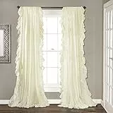 Lush Decor Reyna Rüschen-Fenstervorhang-Set für Wohnzimmer, Esszimmer, Schlafzimmer (Paar), 137 x 274 cm, Elfenbein