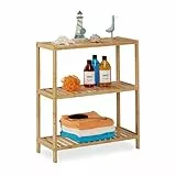 Relaxdays Badregal Bambus, 3 Ablagen, schmales Standregal, Natur