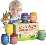 Honeysticks Fingerfarben für Kinder Ungiftig ab 1 Jahr, 6 Leuchtende Farben, Abwaschbar, Unbedenkliche Fingerfarben für Kleine Künstler von 1-5 Jahren, auf Wasserbasis, Umweltfreundlich