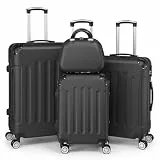 LEADZM Kofferset 4 teilig, Reisekoffer Set mit Kosmetikkoffer und Eckenschutz, Koffer Set Hartschalen-Trolley aus ABS mit Teleskopgriff, Handgepäck (Schwarz)
