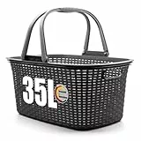 BigDean Wäschekorb mit Henkel 35L Rattan Design – Wäschewanne Made in Germany