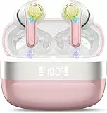 Bluetooth Kopfhörer, Kopfhörer Kabellos Bluetooth 5.3 HiFi Stereo mit 4 Noise Cancelling Mic, 40H Spielzeit In Ear Kopfhörer mit USB-Schnellladung, IP7 Wasserdicht Ohrhörer für iOS Android. Roségold