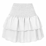 Laufrock Winter Rüschen, bedruckter Rock, modischer, bedruckter, plissierter Spitzenrock Mini Damen (White, XS)