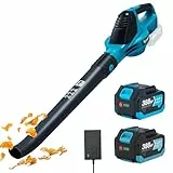 Laubbläser Akku für Makita Akku 18V, 219 km/h 5-Gang Luftgeschwindigkeit Gebläse, 28000RPM Bürstenlosen Leistungsstark Laubgebläse (Schwarz mit 2 Batterie)