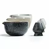TEANAGOO Matcha-Schale K17 mit Ausgießer & Chasen-Auflage, 510ml Keramik Matcha-Chawan mit natürlicher Felsstruktur, Rocky-Schwarz/Grau
