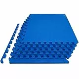 ProsourceFit Extra Thick Puzzle Exercise Mat, EVA Foam Interlocking Tiles for Protective, Cushioned Workout Flooring for Home and Gym Equipment, Blue - 1 inch - 24 Sq Ft - 6 Tiles