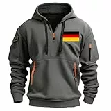 CSHE Hoodie Herren Half Zip Kapuzenpullover Casual Sweatshirt mit Deutschland-Flagge drucken Oversize Frühling und Herbst Kapuzenpulli Langarm Pullover mit Taschen Kordelzug Hoody Y2k Pulli