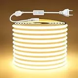 AIMENGTE COB LED Streifen, 5M 220V Warmweiss LED Strip, Wasserdicht Selbstklebend 3000K Led Leiste, Flexibel Silikon Lichtleiste für Schlafzimmer Innen Außen Küche Deko, DIY-Dekoration