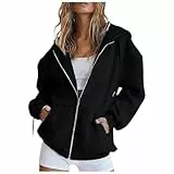 Fulidngzg Sweatjacke Damen mit Kapuze Zipper Hoodie Oversize Pullover Y2K Sweatshirt College Sport Jacke Trainingsjacke Lang Kapuzenpullover für Damen