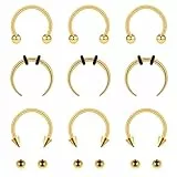Meyeyaia 9 Stück Hufeisen Piercing Gold 16 g Nasenseptum Chirurgenstahl Nasenring Septum Piercing Schmuck Set Lippenpiercing Ring Damen Augenbrauen Piercings Herren (Gold)