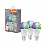 LEDVANCE Smarte LED-Lampe mit WiFi-Technologie für E27-Sockel, matte Optik,RGBW-Farben änderbar, Lichtfarbe änderbar (2700K-6500K), 806 Lumen, Ersatz für herkömmliche 60W-Leuchtmittel, 3-er Pack