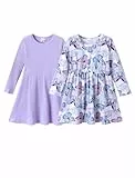PATPAT Kleinkind Mädchen Kleid Set Langarm, Kind Kleid Einschulung, Packung mit 2 Kleider Mädchen Festlich mit Schmetterlingsmuster für Geburtstag, Party, Bankett, Hochzeit, Urlaub, Lila Gr.122-128