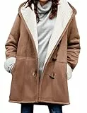 Vancavoo Fleecejacke Damen Sweatjacke mit Kapuze Strickjacken Lang Fleecejacke Winterjacke Lammfell Fleece Kapuzenjacke Winter Warme Mantel Kapuzenpullover,Khaki,M