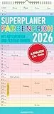 Alpha Edition - Superplaner Farbenfroh - 4 Spalten - Familienkalender 2026 – 4 Spalten, 22x45 cm – Bunter Familien-Timer mit Feiertagen (DE/AT/CH/FR/IT) – FSC-zertifiziert