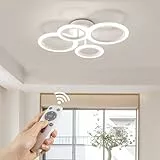 RUYI Modern LED Deckenleuchte Dimmbar mit Fernbedienung 4 Ring Deckenleuchte 48W 4400LM, Deckenlampe für Wohnzimmer, Schlafzimmer, Küche, Flur, Balkon, Esszimmer, Weiß, 2800-7000K