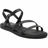 TOMS Damen Kira Flache Sandale, Schwarzes Leder, 41 EU