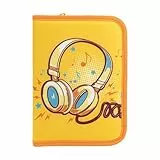 Idena 22079 - Federmappe mit Reißverschluss, Design Sound, gefülltes Federmäppchen mit 28 Teilen, Orange