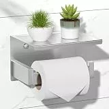 HITSLAM Toilettenpapierhalter Ohne Bohren, Selbstklebend Klopapierhalter mit Ablage, Edelstahl Klorollenhalter Wandmontage, Wc Papier Halterung Rollenhalter mit Kleber für Badzimmer Silber
